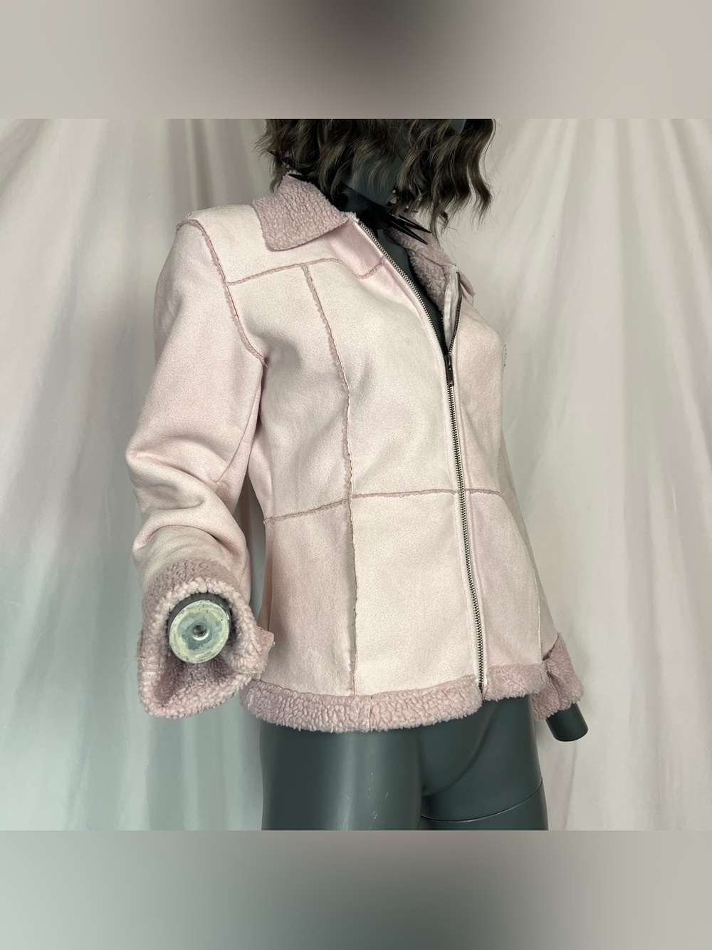 Vintage Y2K Paris Blues Dusty Rose Pink Faux Suede Sherpa Lined Jacket